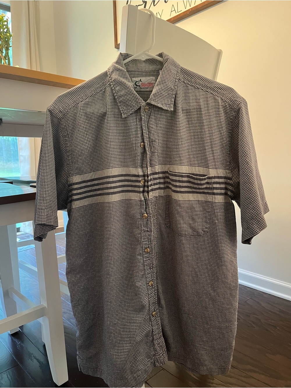 World Wide Sportsman Men's Vintage Short Sleeve Shirt in Black White Plaid